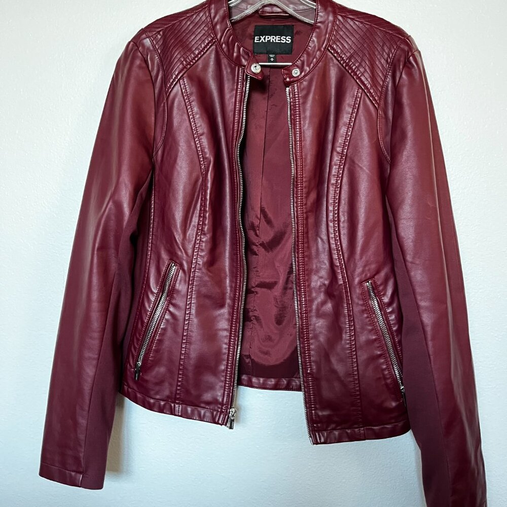 Burgundy Vegan Leather Jacket - Size M - Never worn
